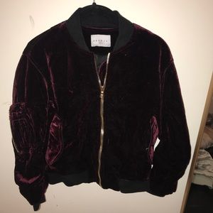 Sandro Red Maroon Velvet Bomber Jacket